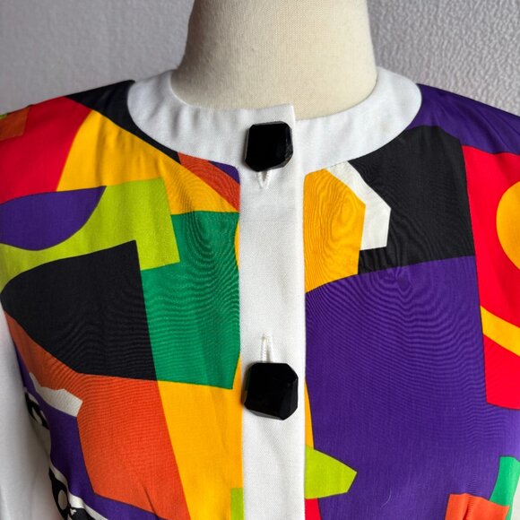 1980s Caron Petite Colorful Geometric Print Suit Jacket - Picture 4 of 10